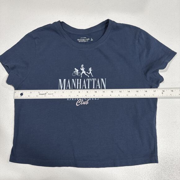 Abercrombie & Fitch Manhattan Leisure Club Baby Tee Blue Womens Juniors Size L - Picture 6 of 8